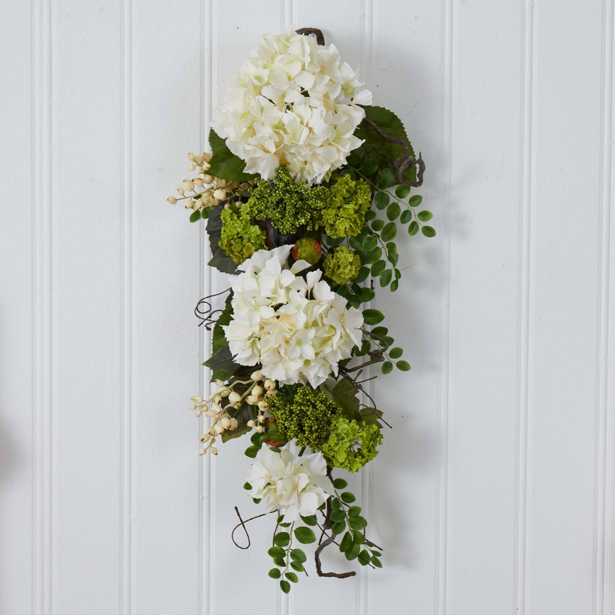 28" White Hydrangea Teardrop Swag